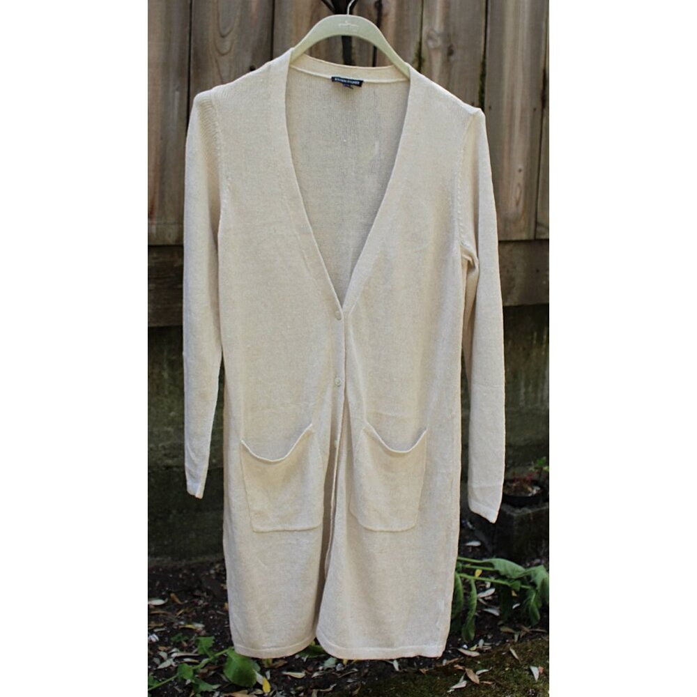 Eileen Fisher - Long Cardigan (Duster) In Linen Cord Sheen, Natural, Med
